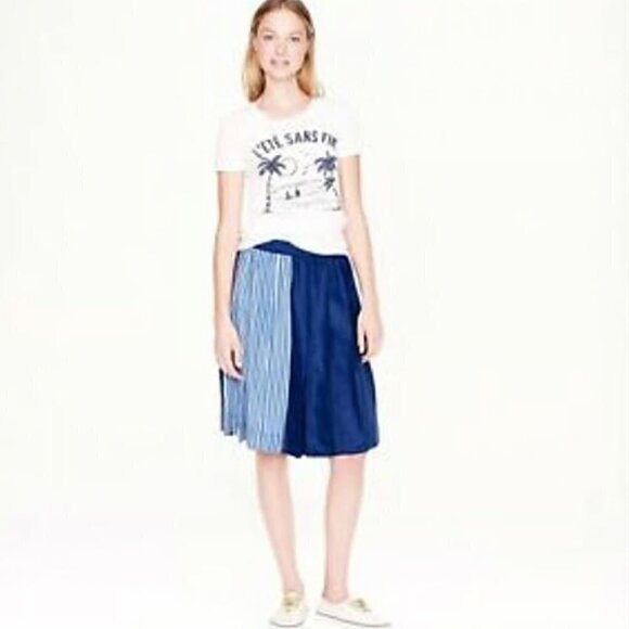 J. CREW J Crew  Collection Midi Skirt Blue White Linen Block Stripe 00 - Picture 1 of 9